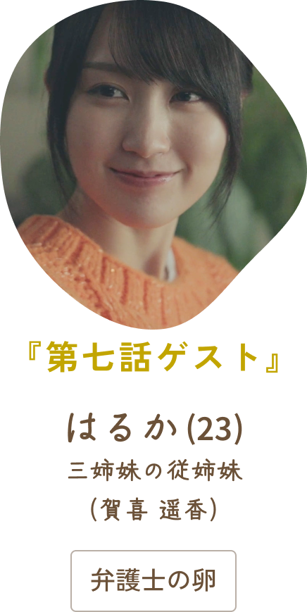 『第七話ゲスト』 はるか（23）三姉妹の従姉妹（賀喜 遥香）/ 弁護士の卵