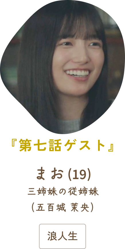 『第七話ゲスト』 まお（19）三姉妹の従姉妹（五百城 茉央）/ 浪人生